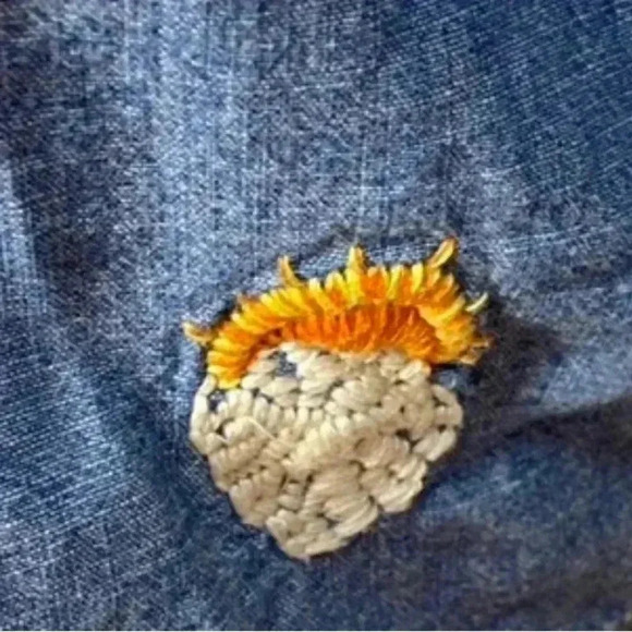 Lucky Brand denim embroidered button down jean shirt California palm tree - Picture 6 of 7